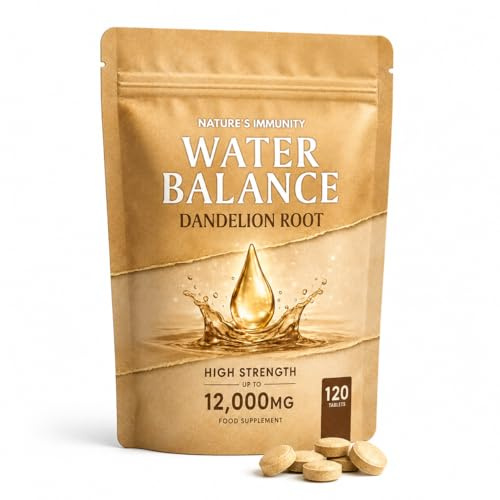 Water Retention Tablets – Dandelion Root 12,000mg, 10:1 Extract, High Strength Vegan Supplement, 120 Tablets - Gluten Free