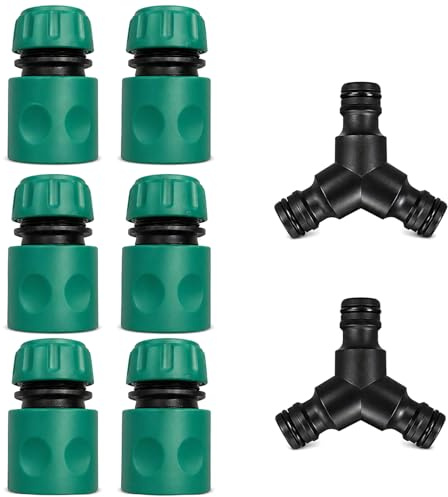 8 Stück Schlauchverbinder Set, mit 6 schlauchkupplung 1/2 zoll & 2 Y Stück Abzweig-Verbinder, Gartenschlauch Verbinder, Verteiler, für Landschaftsbau, Gartenbau, Blumenanbau, Bewässerung