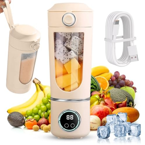 Tragbarer Mixer Smoothie Maker To Go 700ml, Mini Standmixer Tragbar mit 12 Edelstahlklingen, USB Wiederaufladbar Portable Blender, Slushy & Shakes Maker, Wasserdicht, Selbstreinigend (Beige)
