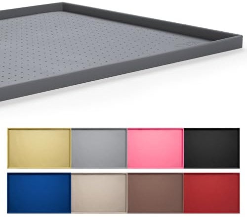 Hubulk Dog Feeding Mat,100% Waterproof Food Grade Silicone Pet Food and Water Bowl Placemat,Dishwasher, High Raised Edge to Prevent Spills,Nonslip Tray to Stop Messes on Floor (19x12x0.5, Grey)