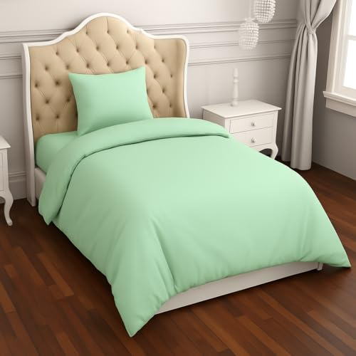 2 Piece Bedding Set Pillowcase+Duvet Cover for Baby Toddler to fit Cot/Cot Bed (90 x 120cm, Mint Green)