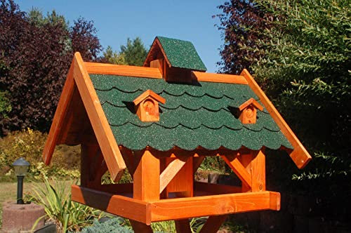 Deko-Shop-Hannusch XXL Futterhaus Vogelhaus mit Bitumenschindeln und Gauben versch. Dachfarben wählbar mit oder ohne Solarbeleuchtung V19, Variante:bitum grün XXL Solar