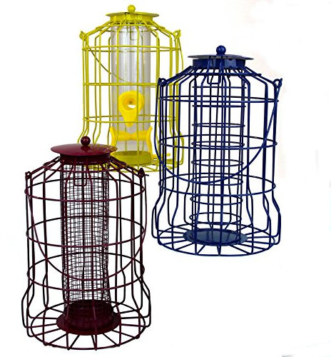 3-Piece Metal Bird Feeder Set with Squirrel-Proof Mesh Design, Multi-Colour for Seeds, Nuts and Fat Balls