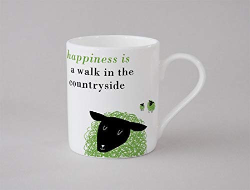 Happiness is a Walk in The Countryside Sheep Small Contemporary Bone China Mug Green - Stoke on Trent, England