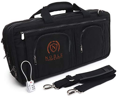 Waxed Canvas Chef Knife Bag Holds 19 Knives Plus Knife Steel Meat Cleaver and Large Storage Compartments! Our Most Durable Professional Line Knife Carrier Includes Custom Padlock! (Bag Only) (Black)