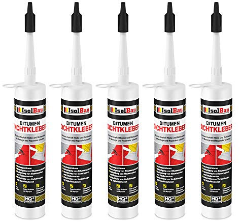 Isolbau Bitumen-Dichtkleber - 5 x 310 ml Klebstoff & Dichtmasse für Montage & Reparatur von Bitumen-Schindeln - Schwarz