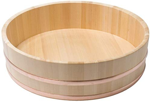 JapanBargain 4597, Japanese Wooden Hangiri Sushi Rice Mixing Bowl Tub for Sushi Restaurant Sushi Oke Sawara Cypress Wood 15.35 inches Diameter Made in Japan (39 cm)