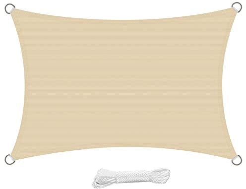 swift Tenda a Vela Rettangolare 2x4 m Permeabile Protezione Anti Raggi UV Vela Ombreggiante 4x2 m, Telo Tenda da Sole a Vela per Esterno, Giardino & Gazebo, Beige