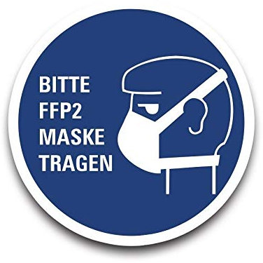 Aufkleber Hinweis Bitte FFP2 Maske TRAGEN Gebot Schild Folie Ø5-40cm | blau Made in Germany, Größe: Ø5 cm