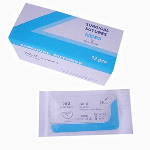 Lot de 12 fils de suture en soie pour étudiants en médecine, infirmières et vétérinaires (5/0 USP)