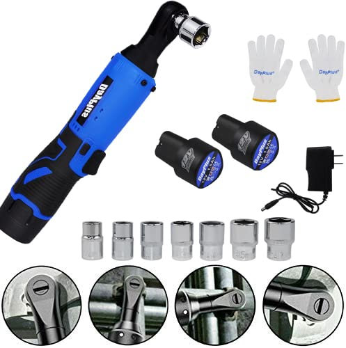 Chiave a Cricchetto a Batteria 12V, Chiave a Cricchetto Elettrica, 3/8 pollici Kit di Attrezzi per Chiave a Cricchetto 40 Nm, con 2 Batterie, caricabatterie rapido, 7 prese, illuminazione a LED