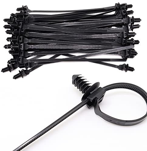 Benliu 50 Pcs Cable Zip Tie, 8.3x0.2 inch Heavy Duty Nylon Push Mount Self Locking Assortment Black