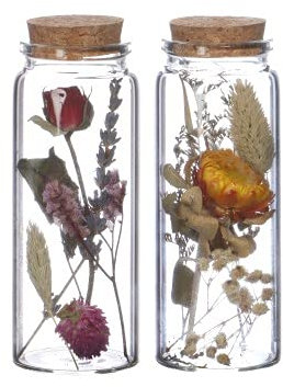 NaDeco Trockenblumen im Glas mit Korken in vielen Größen zur Auswahl Boho-Deko Trockenblumen-Bouquet im Glas Glasflasche mit Trockenblumen Vintage -Trockenblumen im Glas, Größe:h.12.5 Ø 4.5 cm