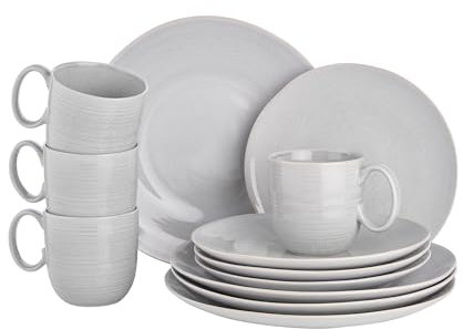 BUTLERS Geschirrset 4 Personen Tellerset MANOR Steinzeug Geschirr Set 12-tlg. Kombiservice | Tassen 450ml Teller 24cm Speiseteller 28cm | Modern & harmonisch | Mikrowellen- & spülmaschinenfest