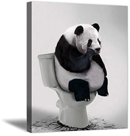 ZHONGYUTONG Lustiges Badezimmer Gemälde Gerahmt Panda Denker auf Toilette Bild Tier Wanddekoration Kunstdruck Gemälde Moderne Wohnkultur (40x60cm)