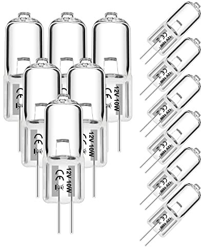 Jaenmsa 12er Pack G4 Halogenglühbirne 10W 12V 2700K 2 Pin klare Kapsellampen für Dunstabzugshauben Küchen Wohnzimmer Schlafzimmer