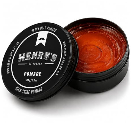 Henrys Of London Pomade for Men, High Shine, Strong Hold Hair Styling Putty & Wax, Water Based Pomade, Hair Products for Men, Used as Beard Wax Fantastic On Thick and Curly Hair, Strong Hold Hair Wax