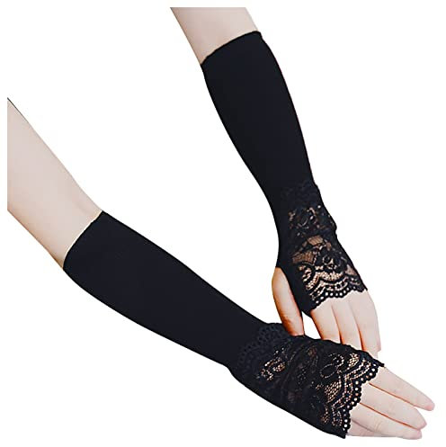 TIMIYUYU Lange Fingerlose Handschuhe Damen Strickhandschuhe Spitze Handstulpen Pulswärmer Winter Armwärmer Wärmer Ellenbogen Handschuhe Fingerlose Armstulpen für Frauen Geschenk
