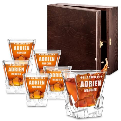 Maverton Ensemble de 6 Verres à whisky pour homme - Avec motif décoratif - Idee Cadeau Homme Anniversaire - Cadeau Personnalisé Homme - Verre a whisky au design unique avec personnalisation - Santé