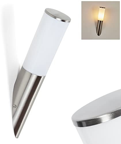 Außenwandleuchte Caserta, moderne Außenleuchte aus Metall/Kuntstoff in Nickel-matt/Weiß, Wandlampe für Terrasse/Hof/Eingangsbereich, 1 x E27-Fassung, Gartenbeleuchtung IP44, ohne Leuchtmittel