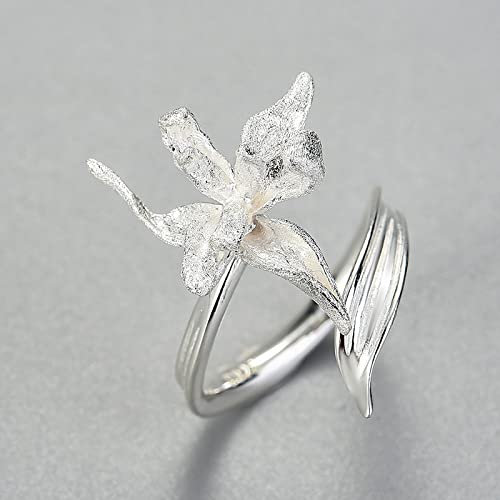Vintage Öffnung Verstellbarer Fingerring - S925 Damen Einzigartig Iris Blume Charm Offene Ringe, Fein Geburtstag Hochzeit Schmuck Für Damas /Mädchen Weihnachten Damen Party Geschenk,Weiß