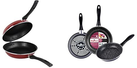 MAGEFESA Praga - Sartén para tortilla 20cm de acero vitrificado exterior rojo& K2 Gransasso Juego de 3 sartenes (18/20/24) cm de Acero vitrificado Exterior Gris Moteado Color Gris Marengo