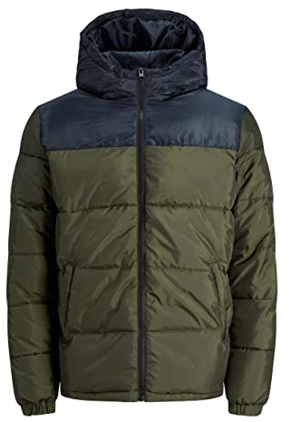 JACK & JONES Men's Regular Fit Puffer Jacket with Hood, Forest Night, Size XXL - Premium Long Sleeve Winter Coat & Insulated Outerwear for Everyday Warmth
