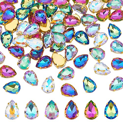 DICOSMETIC 72 Stück 6 Farben Glasperlen Flatback Kristall Knöpfe Teardrop Charme Perlens Crystal Drop Perlens Water Drop Perlens Für Kleidung DIY Schmuckherstellung Halskette, Bohrung: 1mm