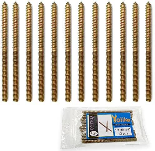 Yoliko 12 Pack 1/4-20 x 4 Inch Hanger Bolts 1/4-20 Double Headed Bolts 1/4 Wood Dowel Screw Self-Tapping Screw Hanger Bolts for Furniture Screws Double Screw Threaded Rods Bolt 100mm Length