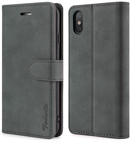 TOHULLE Case for iPhone X iPhone XS, Premium PU Leather Wallet Case with Card Holder Kickstand Magnetic Closure Shockproof Flip Folio Case Cover for iPhone X/XS (5.8 Inch) - Grey