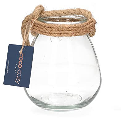 Windlicht Silja, Glas mit Naturkordel | transparent | Deko Teelichthalter Skandi Natur
