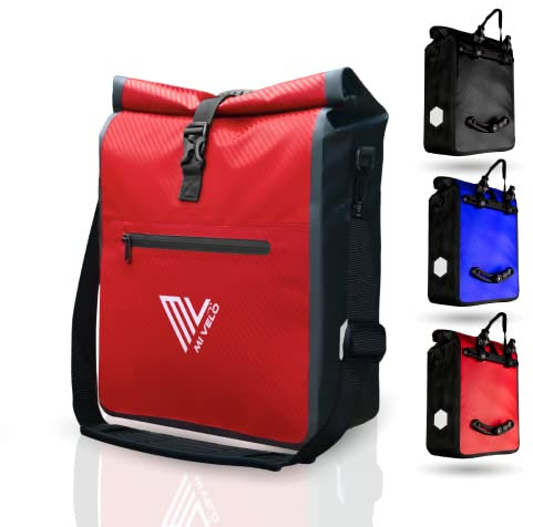 MIVELO 2in1 Fahrradtasche für Gepäckträger Gepäckträgertasche 100% wasserdicht Fahrrad Tasche für Gepäckträger (Rot-Carbon, 25L)