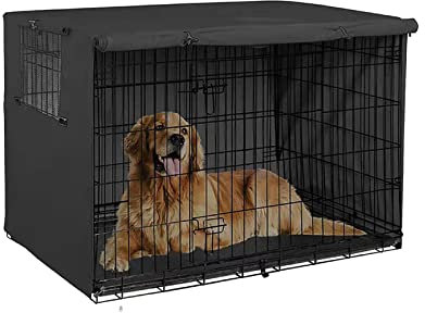 Hundekäfig Abdeckung, Abdeckung für Hundekäfige, Langlebiger Wasserdichter Winddicht Hundebox Abdeckung mit Doppeltür, für den innen und außenbereich (Schwarz XL)