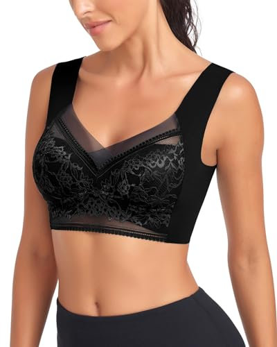 WOWENY Damen Bustier Spitze Schlaf BH ohne Bügel Zero Feel Bralette Gepolstert Comfort Bra(Schwarz, XL)