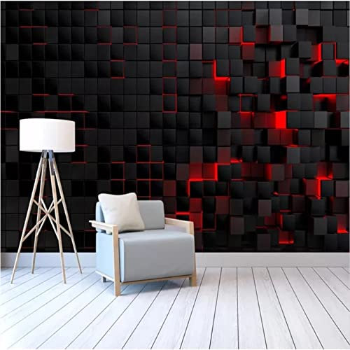 Salon Papier Peint Papier Peint Technique 3D Rouge Brillant Noir Cube Mural Papier Peint Décor À La Maison Murale Papier Peint 3D Salle de séjour Chambre à coucher séjour Mural enfant-400cm×280cm