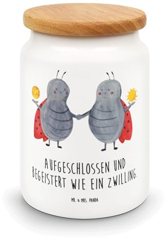 Mr. & Mrs. Panda Vorratsdose Sternzeichen Zwilling - Geschenk, Horoskop, Zwillingsbruder, Aufbewahrungsdosen Küche, Astrologie, Vorratsdosen Keramik,