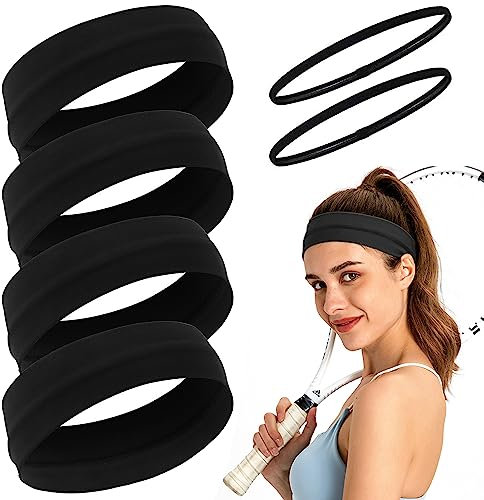 Lot de 4 bandeaux noirs pour la course à pied, le yoga, le fitness, la transpiration, convient pour la course, le yoga, les sports de fitness