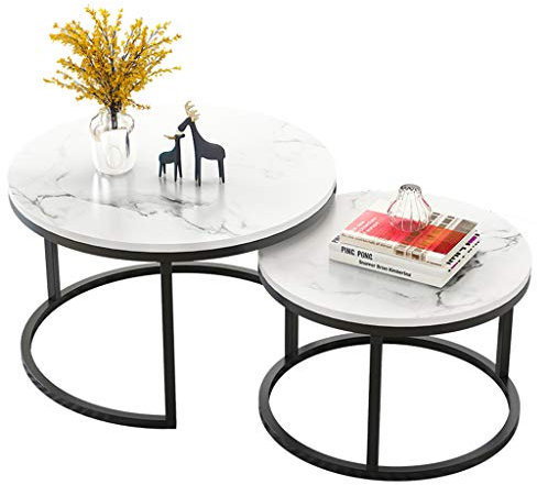 ANIFM Säulentische für Wohnzimmer, Moderne runde Couchtische, Satztische mit Metallrahmen, Weiß + Schwarz Feito NA China Comfortable Anniversary