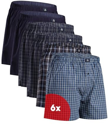DANISH ENDURANCE Boxers Tissés pour Hommes, 100% Coton Bio, Caleçon en Coton Lot de 4 ou 6, Mélange Bleu/Gris Lot de 6, XL