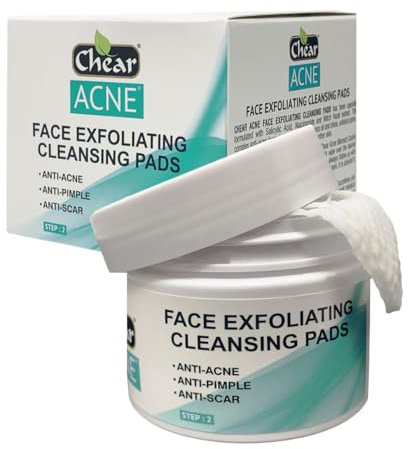Chear Acne Face Exfoliating Cleansing Pads Wipes (55pc) 100g - with Salicylic Acid Niacinamide Witch Hazel Deep Pores Prevent Breakouts Blemishes Spot Prone Skin, Fights Spot Causing Bacteria