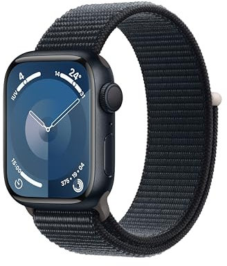 Apple Watch Series 9 GPS 41mm Smartwatch con cassa in alluminio color mezzanotte e Sport Loop mezzanotte. Fitness tracker, app Livelli O₂, display Retina always-on, resistente all’acqua