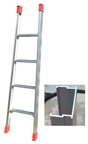 Bunk Ladder Portable Metal Rv Bunk Ladder, 150Cm Tall Bunk Bed Step Ladder with Foot Nonslip Pad, for Travel Trailer Camper Lift Bed Library, Silver/Thickness 2.5Mm