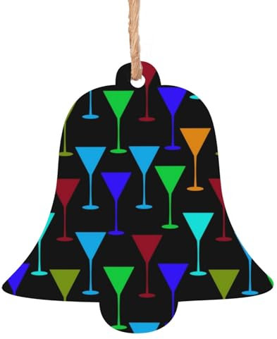 Christmas Ornaments,Wooden Xmas Tree Decorations Home Fireplace Hanging Tags 4pcs, Martini Glass Pattern