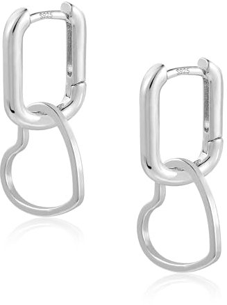 ALEXCRAFT Eckige Herz Creolen Ohrringe Silber 925 Hängend Damen Geschenk für Frauen Freundin Mama Mädchen