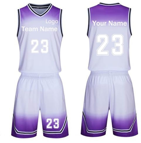 Benutzerdefiniert Basketball Trikots Basketball-Trikots Jungen und Mädchen mit Namensnummer Basketball Trikot Shirts und Shorts zweiteiliges Se (Color : White)