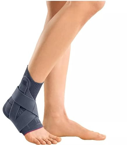 medi Levamed active Sprunggelenkbandage Fußbandage Rechts | Silber | Größe II | Mit stabilisierendem Gurtsystem & erweiterter Entlastungszone | Einzigartiges Komfortgestrick | Genaue Passform