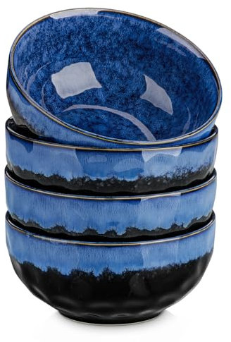 vancasso Starry 24oz Bowls Set for Soup, Ceramic Deep Soup Bowls Set of 4, Blue Cereal Bowl for Kitchen, Salad, Pasta Oatmeal Bowl, Lead-Free, Dishwasher & Microwave Oven Safe