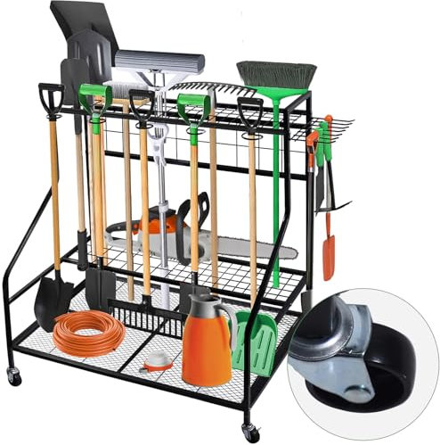 Garden Tool Organizer,Garden Tool Cart,Garden Tool Organizer for Garage, Garden Tool Rack, Up to 93 Long Handled Tools, Yard Tool Holder for Garage, Shed, Outdoor, Tool Stand, Black