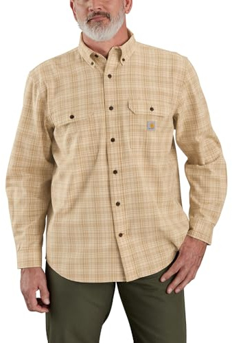 Carhartt Loose Fit Midweight Chambray Long-Sleeve Plaid Shirt Chemise Ample à Manches Longues en Chambray à Carreaux de Poids Moyen Homme (Lot de 1)