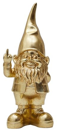 MicDecor Goldfarbene Zwerge, Ornament, Mittelfinger-Geste, 25,4 cm, kleine Zwergenstatue, Polyresin-Figur, Heimdekoration